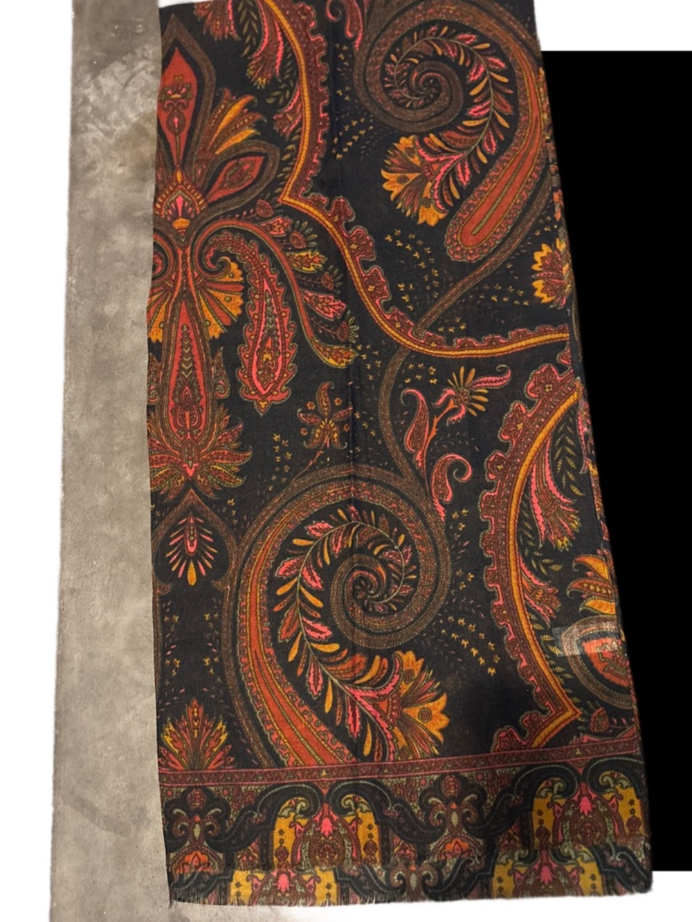 Vintage Paisley Black Scarf with Autumn Hues NWOTS - Picture 4 of 13